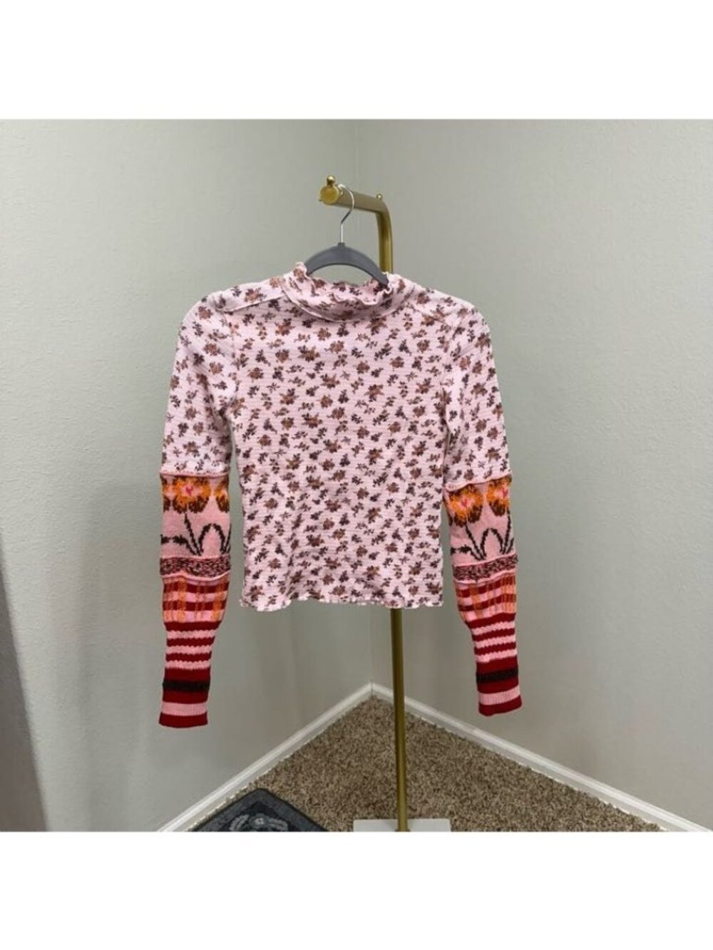 We The Free Bold Bowery Cuff Top Cherry Blossom Combo Color Block Womens Size XS